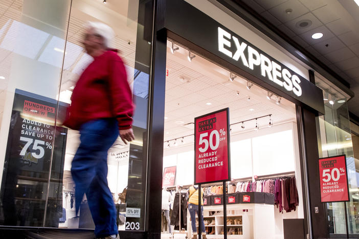 An Express store promotes deep sales in Valley West Mall in Iowa, in January 2020.