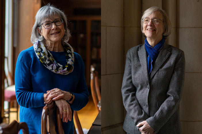 Scholars Susan Ashbrook Harvey, left, and Robin Darling Young became 'sworn siblings' after an ancient ritual at the Church of the Holy Sepulchre in Jerusalem.
