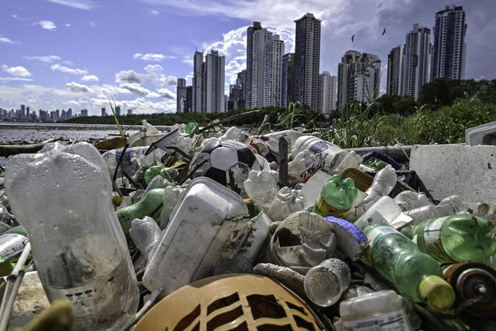 Plastic waste and garbage are seen at a beach in Panama.