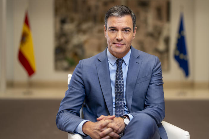 Spain's Prime Minister Pedro Sanchez poses for a portrait after an interview with The Associated Press at the Moncloa Palace in Madrid, Spain, June 27, 2022.