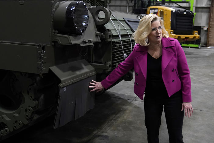 Secretary of the Army Christine Wormuth looks over the latest version of the M1A2 Abrams main battle tank as she tours the Joint Systems Manufacturing Center on Feb. 16, 2023, in Lima, Ohio.