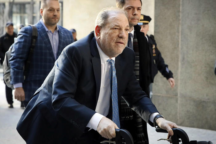 FILE - Harvey Weinstein arrives at a Manhattan courthouse as jury deliberations continue in his rape trial in New York, on Feb. 24, 2020. Weinstein will appear in a New York City court on Wednesday, May 1, 2024, according to the Manhattan district attorney's office.