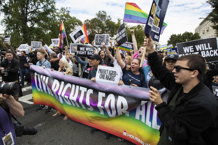 Cases about transgender people and their rights have been working their way through the court system for years. Here, people demonstrate in favor of trans rights in front of the Supreme Court in 2019.