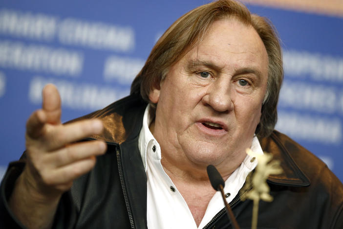 Actor Gerard Depardieu addresses the media during the press conference for the film 'Saint Amour' at the 2016 Berlinale Film Festival in Berlin, Germany, Friday, Feb. 19, 2016.