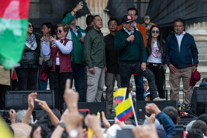 Colombian President Gustavo Petro (center right) attends an International Workers' Day rally in Bogotá, Colombia, on Wednesday.