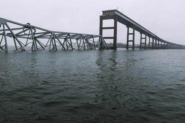 Part of the collapsed Francis Scott Key Bridge in Baltimore.