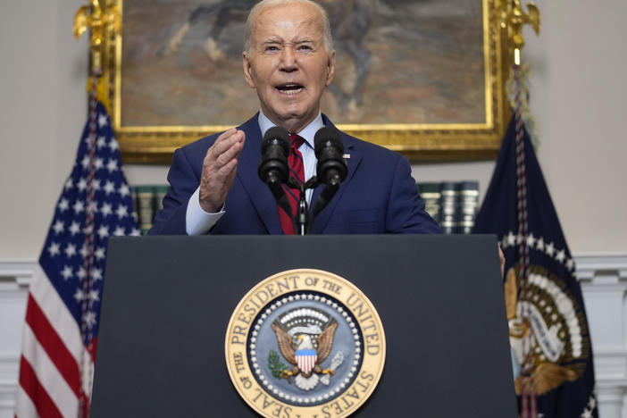 President Biden gives remarks about student protests over the war in Gaza from the Roosevelt Room of the White House on Thursday.