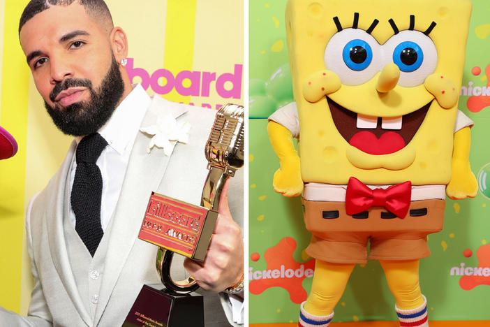 From left: Drake, SpongeBob, Kristi Noem