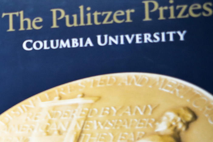 Signage for The Pulitzer Prizes appear at Columbia University on May 28, 2019, in New York.