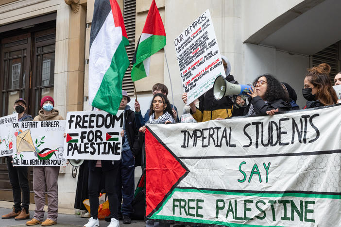Pro-Palestinian students protest outside the Department for Education on March 22 in London. The students called for an immediate cease-fire in Gaza and for an end to links between U.K. universities and Israel.