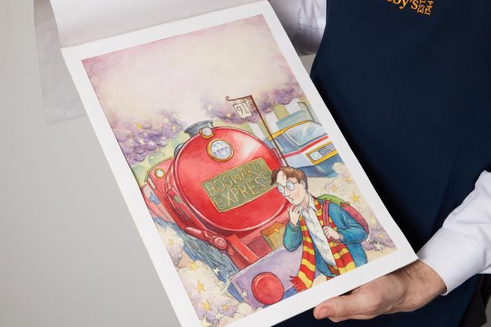 Thomas Taylor's original cover illustration for <em>Harry Potter and the Philosopher's Stone</em> (1997) is expected to break auction records at Sotheby's on June 26.