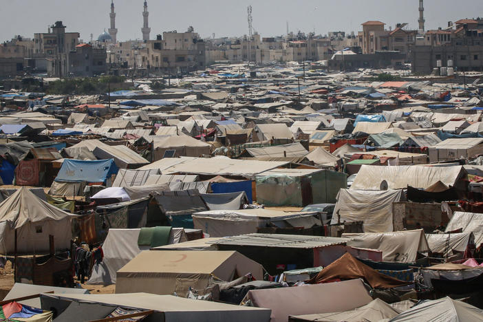 Makeshift tents for displaced Palestinians at a temporary camp in Rafah, southern Gaza, on May 3.