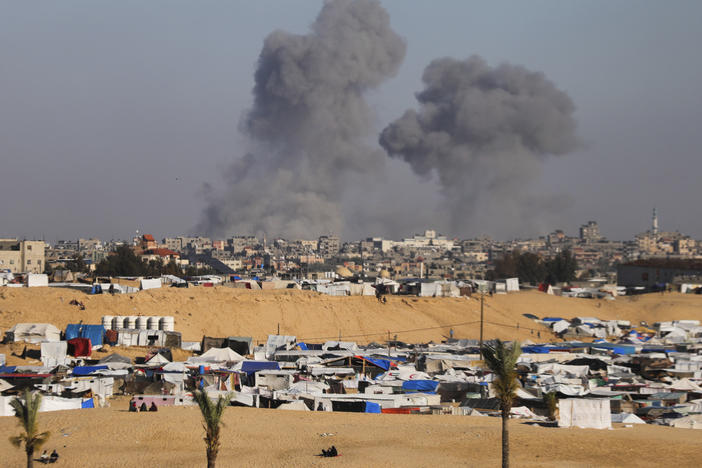 Smoke rises following an Israeli airstrike east of Rafah, Gaza Strip, this past Monday.