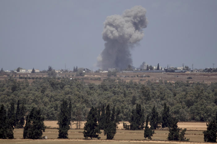 Smoke rises over southern Gaza Strip after an Israeli airstrike on May 7.
