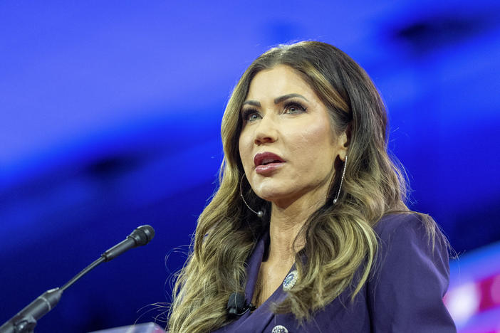 South Dakota Gov. Kristi Noem speaks during the Conservative Political Action Conference, CPAC 2024, at the National Harbor, in Oxon Hill, Md., on Feb. 23, 2024.