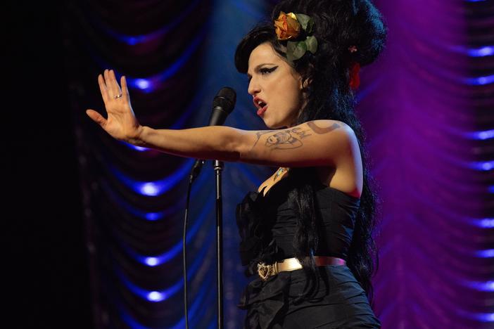 Marisa Abela as Amy Winehouse in <em>Back to Black</em>.