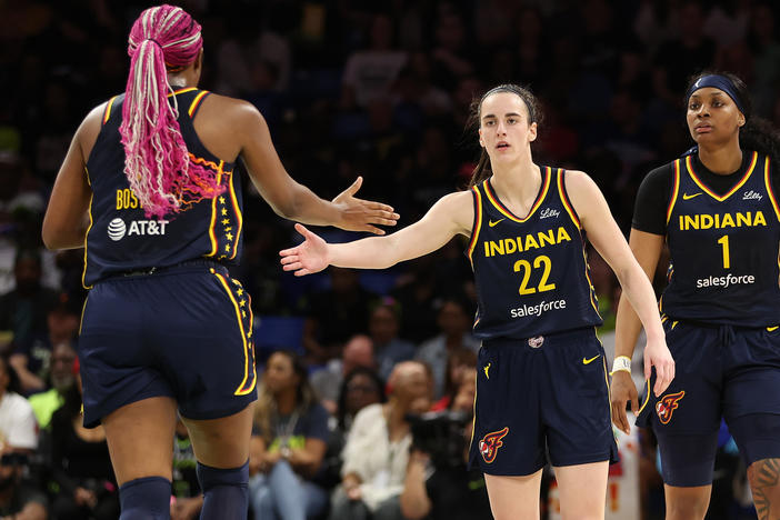 Caitlin Clark, #22, and Aliyah Boston, #7, of the Indiana Fever during a preseason game earlier this month. Together, the two back-to-back No. 1 draft picks hope to lead the Fever to their first playoff appearance since 2016.