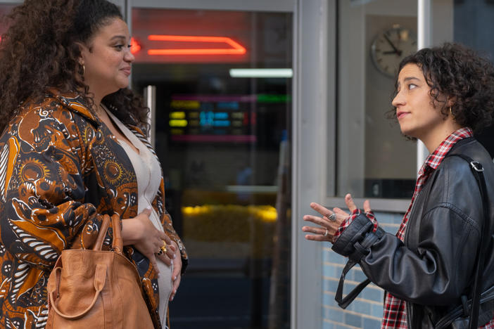 Michelle Buteau and Ilana Glazer in a scene from the film <em>Babes</em>.