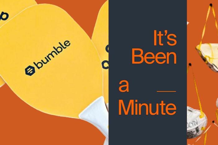 Bumble pickleball ad. COVID masks.
