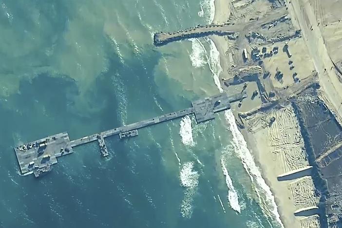 The U.S. military finished installing the floating pier in Gaza on Thursday, with officials poised to begin ferrying badly needed humanitarian aid into the enclave besieged over seven months of intense fighting in the Israel-Hamas war.