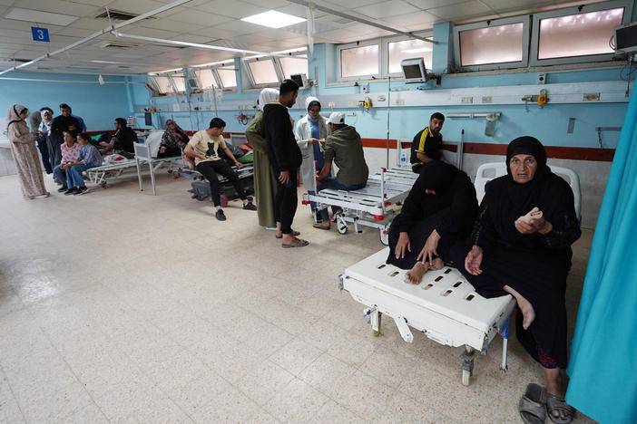 Palestinians receive medical care at the European hospital in Khan Younis in the southern Gaza Strip on Friday.