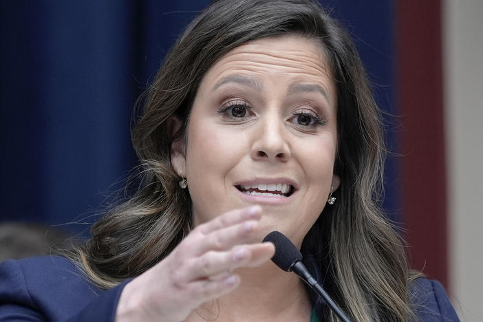 Republican Conference Chair Rep. Elise Stefanik, R-N.Y., questions Columbia University president Nemat Shafik during a House committee hearing on antisemitism in higher education last month.