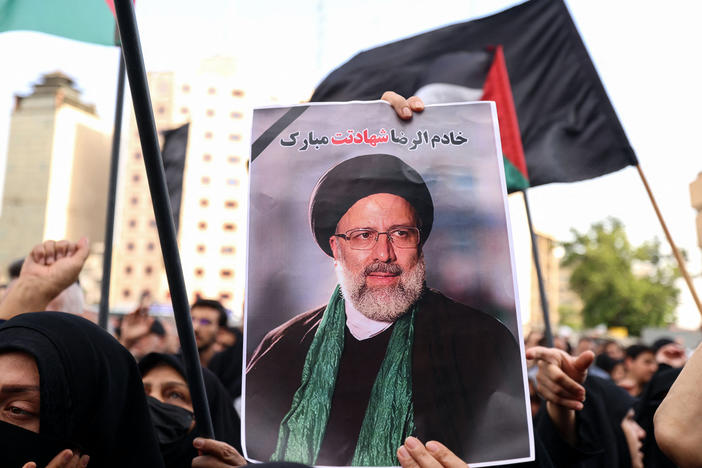 Iranians gather at Valiasr Square in central Tehran on May 20 to mourn the deaths of President Ebrahim Raisi, Foreign Minister Hossein Amir-Abdollahian and several others in a helicopter crash the previous day.