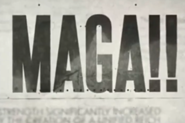 Detail of the "unified reich" text beneath a hypothetical "MAGA!!" headline.