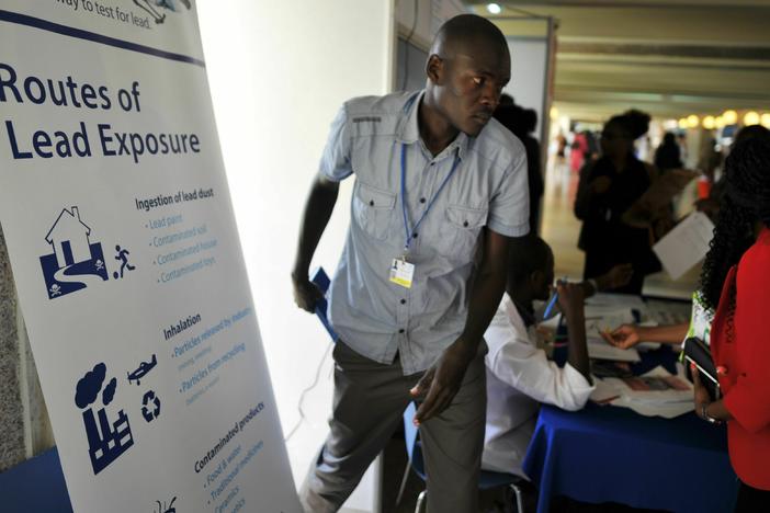 Lead poisoning is now getting more attention — and funds to fight it. Above: At a U.N. conference in Kenya, a booth offers information about testing and treatment.