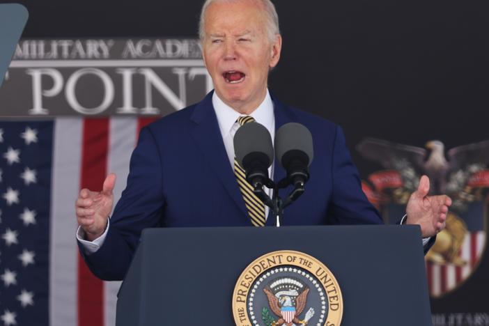 President Biden speaks to the Class of 2024 during commencement exercises at West Point on Saturday in West Point, N.Y.  
