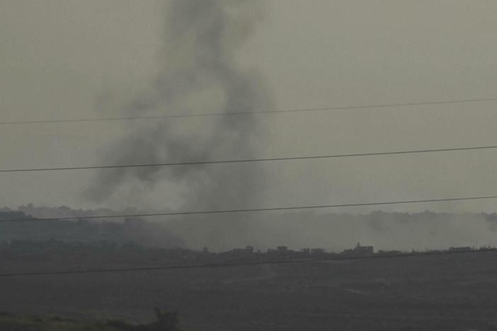 This frame grab taken from video shot in southern Israel shows smoke rising from what Palestinian medics say is an Israeli airstrike in Gaza, on Sunday.