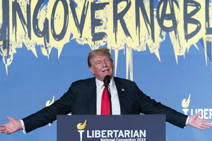 Republican presidential candidate, former President Donald Trump speaks at the Libertarian National Convention at the Washington Hilton in Washington, Saturday, May 25, 2024. 