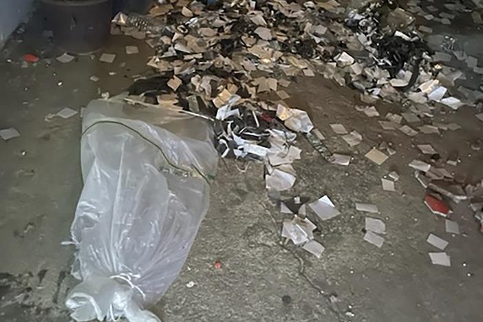 This photo provided by South Korea Defense Ministry, shows balloons with trash presumably sent by North Korea, in South Chungcheong Province, South Korea, on Wednesday.