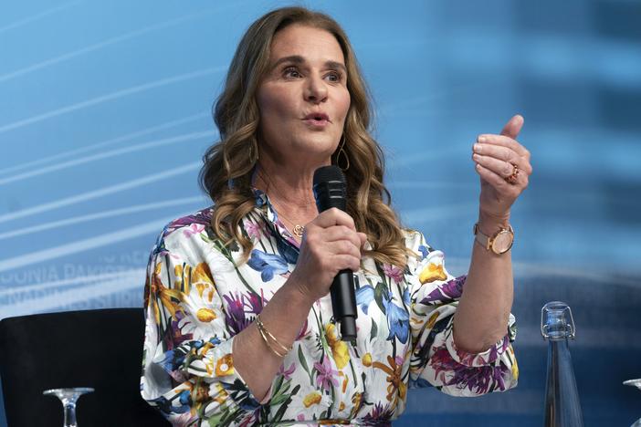 Melinda French Gates says she will donate $1 billion over the next two years to support women and family rights globally. Here, French Gates speaks at the forum Empowering Women as Entrepreneurs and Leaders during the World Bank/IMF Spring Meetings at the International Monetary Fund (IMF) headquarters in Washington in April 2023.