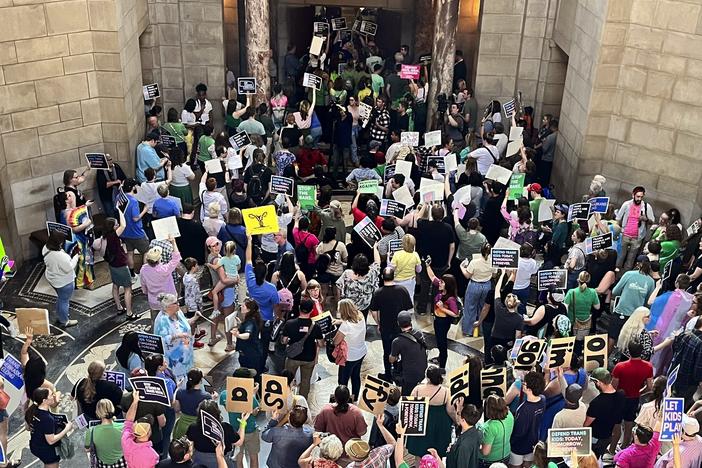Demonstrators came to the Nebraska Capitol in Lincoln last year to protest plans to revive an abortion ban last year. They were prompted by the sentencing of an 18-year-old woman to 90 days in jail for burning and burying a fetus after she took medication given to her by her mother to end her pregnancy.