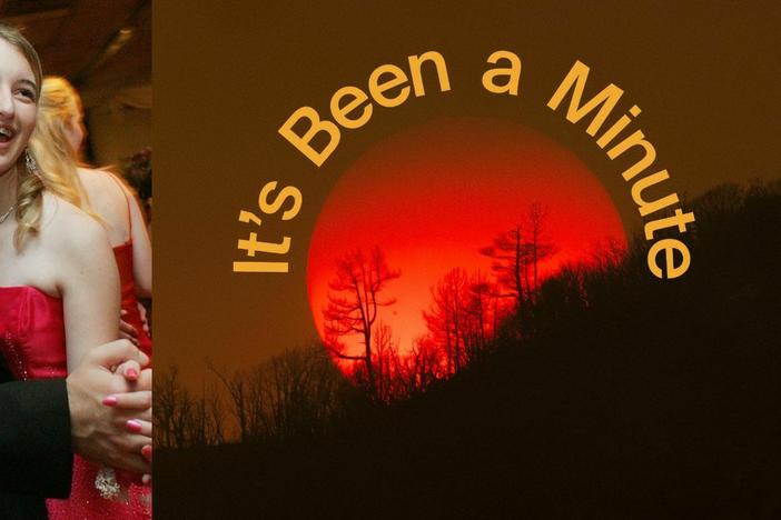 Two students dancing at prom. Sinking sun during the 2022 California wildfires.