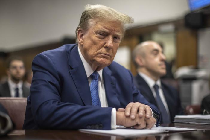 Former President Donald Trump sits in Manhattan Criminal Court in New York on May 20. A jury found Trump guilty of all 34 felony counts on Thursday.