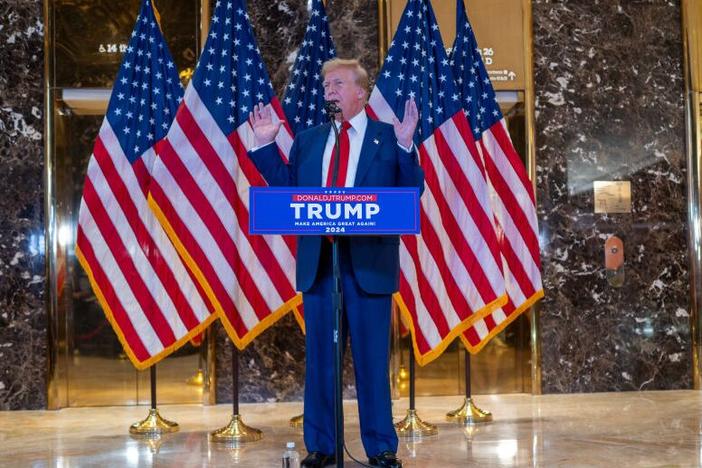 Former President Donald Trump spoke to reporters and supporters Friday at the Trump Tower in Manhattan.