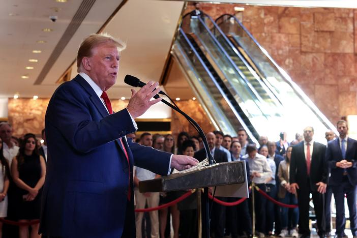 Former President Donald Trump holds a press conference Friday at Trump Tower in New York City following the verdict in his hush money trial.