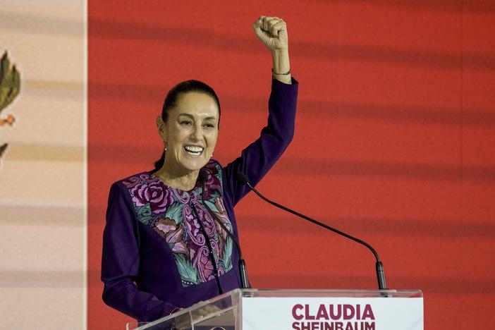 Claudia Sheinbaum addresses supporters after the National Electoral Institute announced she held an irreversible lead in the election in Mexico City, early Monday, June 3.