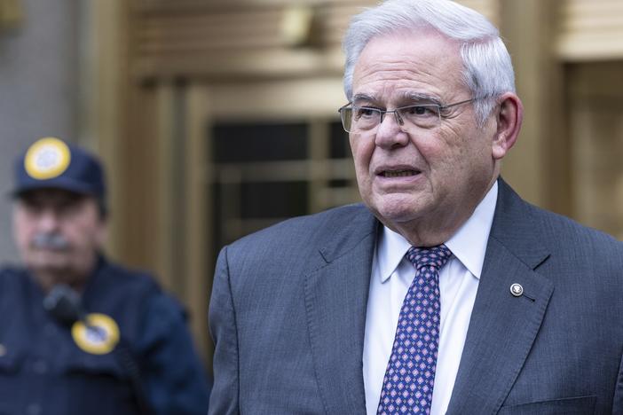 New Jersey Sen. Bob Menendez leaves the Manhattan federal court after the second day of jury selection in his trial on May, 14, 2024, in New York.