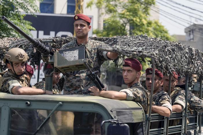 Lebanese special forces patrol on a road that leads to the U.S. Embassy in Aukar, a northern suburb of Beirut, Lebanon, on Wednesday, June 5, 2024. A gunman was captured by Lebanese soldiers after attempting to attack the U.S. Embassy near Beirut on Wednesday, the military said.