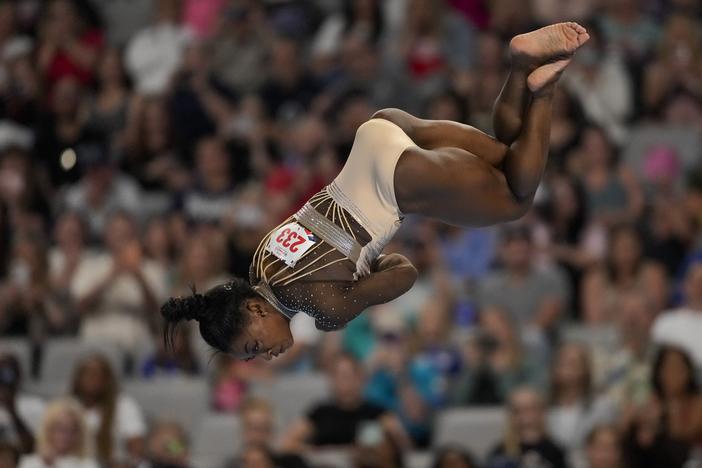 Simone Biles performs floor exercises during the U.S. Gymnastics Championships on Sunday in Fort Worth, Texas. 