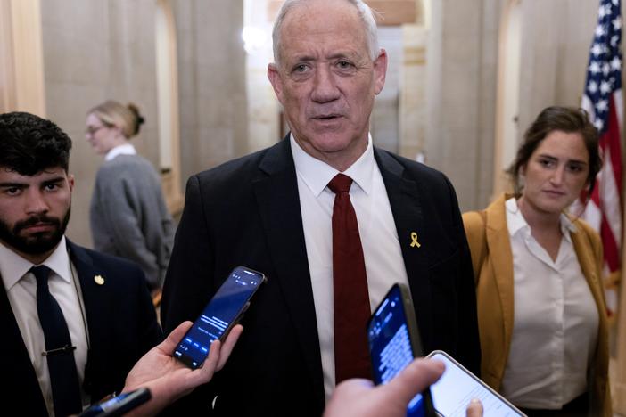 Benny Gantz, a member of Israel’s war cabinet, is seen talking to the media after a meeting at the U.S. Capitol on March 4 in Washington, D.C.  He resigned from Israeli Prime Minister Benjamin Netanyahu's emergency government on Sunday.