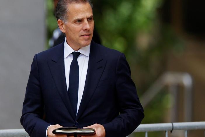 Hunter Biden, President Biden's son, departs from the J. Caleb Boggs Federal Building on Monday in Wilmington, Del., after jurors began deliberations in his trial on felony gun charges. 