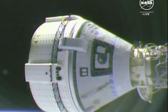 The Boeing Starliner spacecraft prepares to dock with the International Space Station for the first time on June 6, 2024.  (NASA via AP)