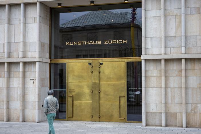 A man walks past the entrance of the Kunsthaus Zurich on March 14, 2023. The museum is investigating the provenance of paintings over a possible connection to Nazi looting.