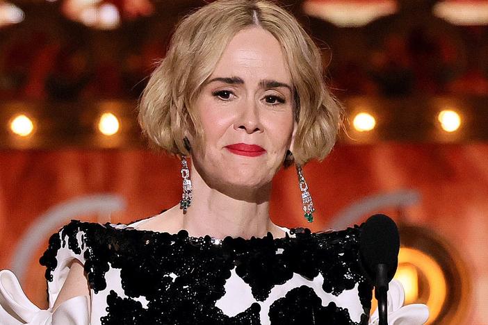 Sarah Paulson is seen Sunday night accepting the best leading actress in a play award for <em>Appropriate</em>, marking her halfway point to EGOT status, a person who has won an Emmy, Grammy, Oscar and Tony awards.