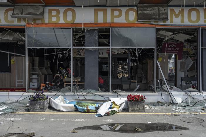 Debris at the site of a missile attack on a hardware superstore that killed 19 people in Kharkiv, Ukraine, on May 26.
