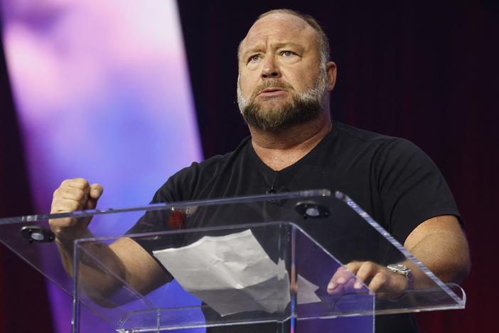 Infowars<em> </em>host Alex Jones addresses the conservative Turning Point People's Convention earlier this month at Huntington Place in Detroit. 